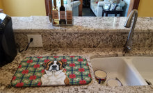 Load image into Gallery viewer, Brindle and White Saint Bernard Christmas PoinsettIas Dish Drying Mat