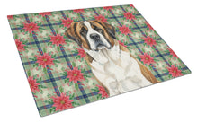 Load image into Gallery viewer, Brindle and White Saint Bernard Christmas PoinsettIas Glass Cutting Board