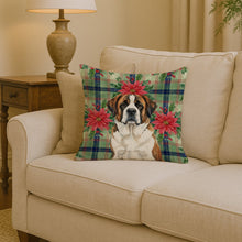 Load image into Gallery viewer, Brindle and White Saint Bernard Christmas PoinsettIas Throw Pillow