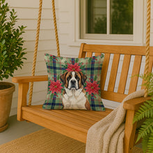 Load image into Gallery viewer, Brindle and White Saint Bernard Christmas PoinsettIas Throw Pillow