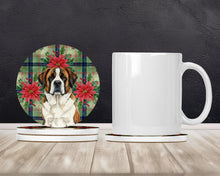 Load image into Gallery viewer, Brindle and White Saint Bernard Christmas PoinsettIas Large Sandstone Coasters Pack of 4