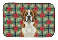 Load image into Gallery viewer, Brown and White Saint Bernard Christmas PoinsettIas Dish Drying Mat