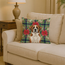 Load image into Gallery viewer, Brown and White Saint Bernard Christmas PoinsettIas Throw Pillow