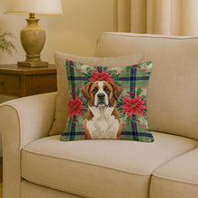 Load image into Gallery viewer, Brown and White Saint Bernard Christmas PoinsettIas Throw Pillow