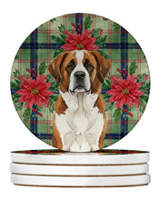 Load image into Gallery viewer, Brown and White Saint Bernard Christmas PoinsettIas Large Sandstone Coasters Pack of 4