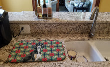 Load image into Gallery viewer, Black and Tan Saluki Christmas PoinsettIas Dish Drying Mat