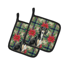Load image into Gallery viewer, Black and Tan Saluki Christmas PoinsettIas Pair of Pot Holders