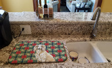 Load image into Gallery viewer, Cream Saluki Christmas PoinsettIas Dish Drying Mat