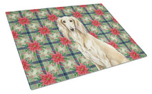 Load image into Gallery viewer, Cream Saluki Christmas PoinsettIas Glass Cutting Board
