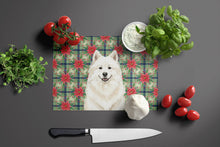 Load image into Gallery viewer, Cream Samoyed Christmas PoinsettIas Glass Cutting Board