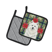 Load image into Gallery viewer, White Samoyed Christmas PoinsettIas Pair of Pot Holders