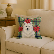 Load image into Gallery viewer, White Samoyed Christmas PoinsettIas Throw Pillow