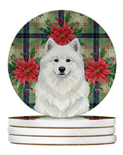 Load image into Gallery viewer, White Samoyed Christmas PoinsettIas Large Sandstone Coasters Pack of 4