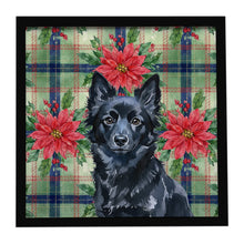 Load image into Gallery viewer, Schipperke Christmas PoinsettIas Framed Metal Print