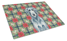 Load image into Gallery viewer, Blue-Gray Scottish Deerhound Christmas PoinsettIas Glass Cutting Board