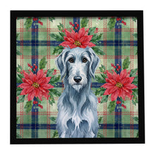 Load image into Gallery viewer, Blue-Gray Scottish Deerhound Christmas PoinsettIas Framed Metal Print