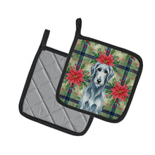 Load image into Gallery viewer, Blue-Gray Scottish Deerhound Christmas PoinsettIas Pair of Pot Holders