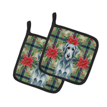 Load image into Gallery viewer, Blue-Gray Scottish Deerhound Christmas PoinsettIas Pair of Pot Holders