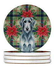 Load image into Gallery viewer, Blue-Gray Scottish Deerhound Christmas PoinsettIas Large Sandstone Coasters Pack of 4