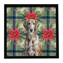 Load image into Gallery viewer, Brindle Scottish Deerhound Christmas PoinsettIas Framed Metal Print