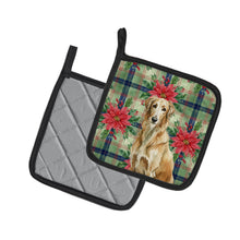 Load image into Gallery viewer, Wheaten Scottish Deerhound Christmas PoinsettIas Pair of Pot Holders