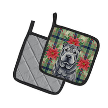 Load image into Gallery viewer, Black Shar Pei Christmas PoinsettIas Pair of Pot Holders