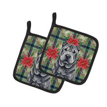Load image into Gallery viewer, Black Shar Pei Christmas PoinsettIas Pair of Pot Holders