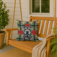 Load image into Gallery viewer, Black Shar Pei Christmas PoinsettIas Throw Pillow