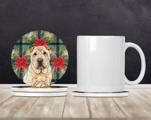 Load image into Gallery viewer, Shar Pei Christmas PoinsettIas Large Sandstone Coasters Pack of 4