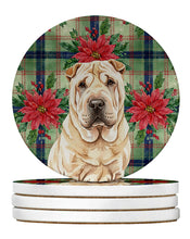 Load image into Gallery viewer, Shar Pei Christmas PoinsettIas Large Sandstone Coasters Pack of 4