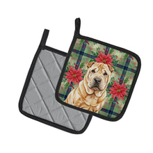 Load image into Gallery viewer, Red Shar Pei Christmas PoinsettIas Pair of Pot Holders