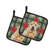 Load image into Gallery viewer, Red Shar Pei Christmas PoinsettIas Pair of Pot Holders