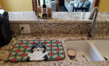 Load image into Gallery viewer, Tricolor Sheltie Christmas PoinsettIas Dish Drying Mat