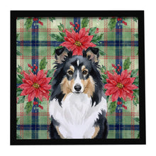 Load image into Gallery viewer, Tricolor Sheltie Christmas PoinsettIas Framed Metal Print