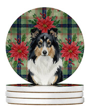 Load image into Gallery viewer, Tricolor Sheltie Christmas PoinsettIas Large Sandstone Coasters Pack of 4