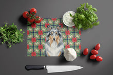 Load image into Gallery viewer, Blue Merle Sheltie Christmas PoinsettIas Glass Cutting Board