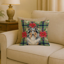 Load image into Gallery viewer, Blue Merle Sheltie Christmas PoinsettIas Throw Pillow