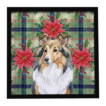 Load image into Gallery viewer, Sable Sheltie Christmas PoinsettIas Framed Metal Print