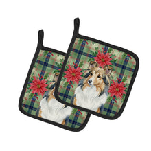 Load image into Gallery viewer, Sable Sheltie Christmas PoinsettIas Pair of Pot Holders