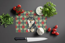 Load image into Gallery viewer, Black and Tan Shiba Inu Christmas PoinsettIas Glass Cutting Board