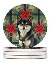 Load image into Gallery viewer, Black and Tan Shiba Inu Christmas PoinsettIas Large Sandstone Coasters Pack of 4