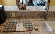 Load image into Gallery viewer, Cream Shiba Inu Christmas PoinsettIas Dish Drying Mat