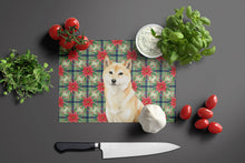 Load image into Gallery viewer, Cream Shiba Inu Christmas PoinsettIas Glass Cutting Board