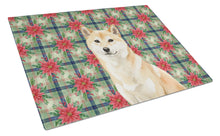 Load image into Gallery viewer, Cream Shiba Inu Christmas PoinsettIas Glass Cutting Board