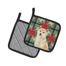 Load image into Gallery viewer, Cream Shiba Inu Christmas PoinsettIas Pair of Pot Holders