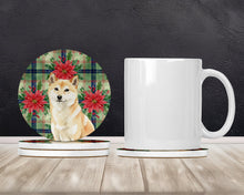 Load image into Gallery viewer, Cream Shiba Inu Christmas PoinsettIas Large Sandstone Coasters Pack of 4