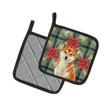 Load image into Gallery viewer, Red Shiba Inu Christmas PoinsettIas Pair of Pot Holders