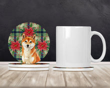 Load image into Gallery viewer, Red Shiba Inu Christmas PoinsettIas Large Sandstone Coasters Pack of 4