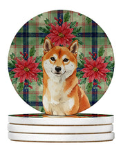 Load image into Gallery viewer, Red Shiba Inu Christmas PoinsettIas Large Sandstone Coasters Pack of 4