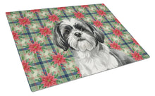 Load image into Gallery viewer, Black and White Shih Tzu Christmas PoinsettIas Glass Cutting Board
